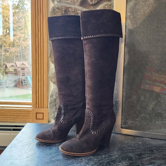 Michael Kors Luxurious Neptune Suede Chocolate Brown Knee High Boots Size 6.5M - Picture 2 of 16
